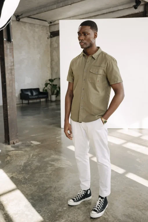 Shirts*Freeman T. Porter Joshua Washed Linen dustyolive